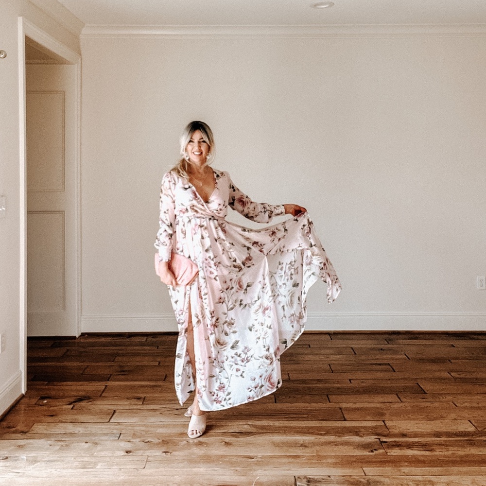Pink flower dress with belt